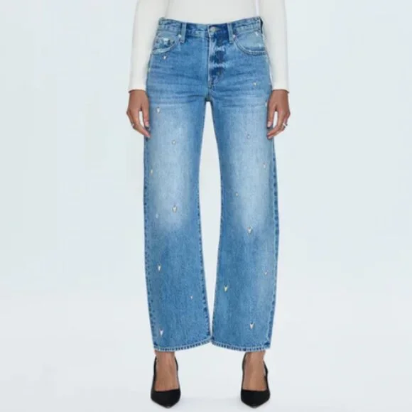 💗Pistola Lexi Confetti Heart Bowed Straight Jeans NWT • Size 26 💗 - Picture 2 of 10